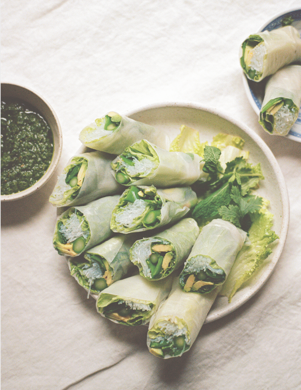 Springtime Rolls with Miso-Kale Pesto